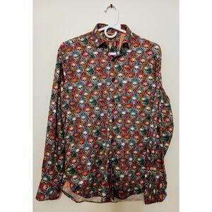 Visconti Limited Edition Skull Print Button Down Shirt Men's Long Sleeve SZ S